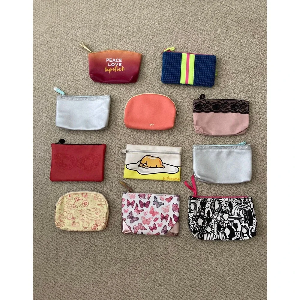 Ipsy Cosmetic Cases Bundle Set of Eleven Makeup Bags Zip Closure Jewelry